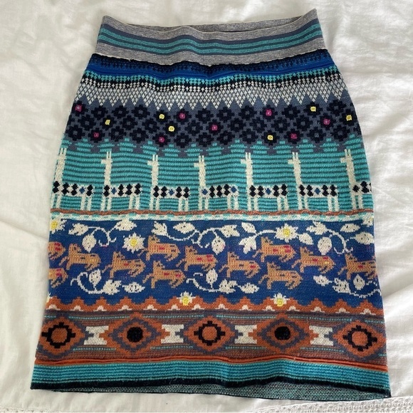 Anthropologie HWR MEDIUM Llama Line Sweater Skirt fall 42% wool alpaca cotton - Picture 5 of 11
